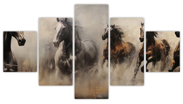 Obraz - Obraz olejny przedstawiający konie (125x70 cm)