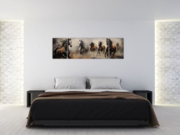 Obraz - Obraz olejny przedstawiający konie (170x50 cm)