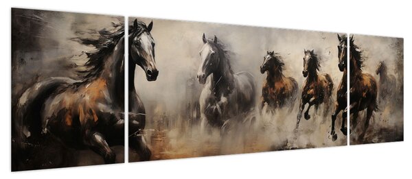 Obraz - Obraz olejny przedstawiający konie (170x50 cm)