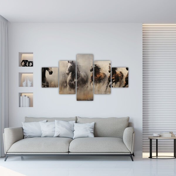 Obraz - Obraz olejny przedstawiający konie (125x70 cm)