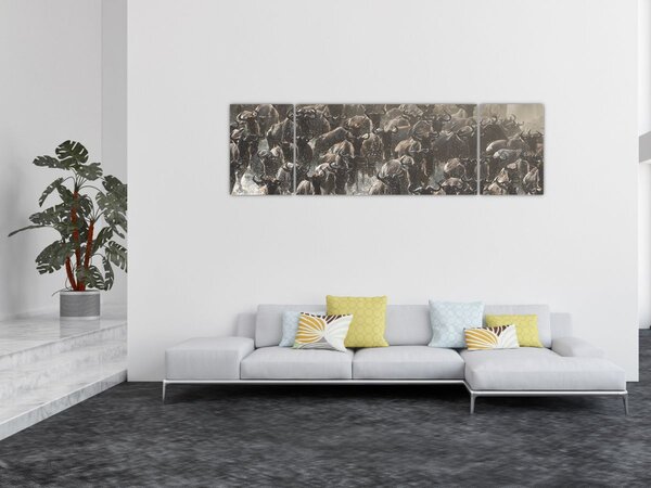 Obraz - Stado antylop gnu (170x50 cm)