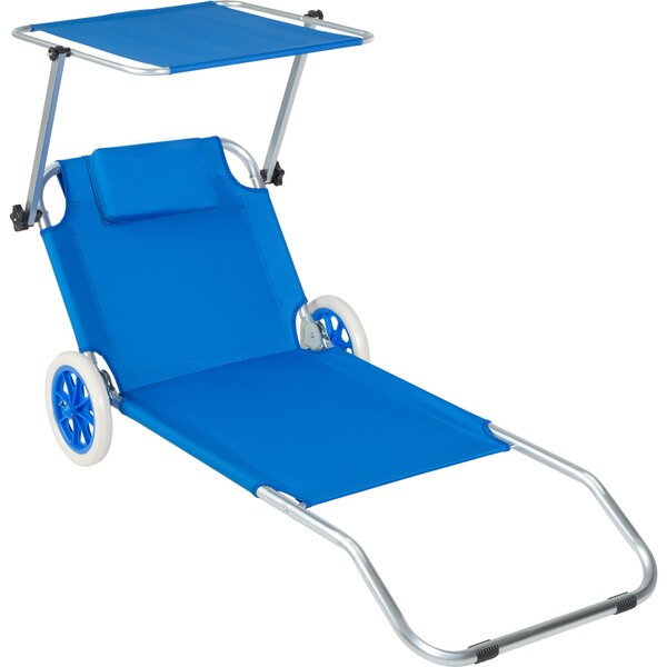 Tectake 402784 składany leżak plażowy na kółkach - niebieski