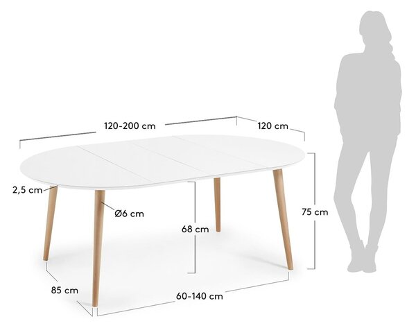 Biały rozkładany stół z białym blatem ø 120 cm Oqui – Kave Home