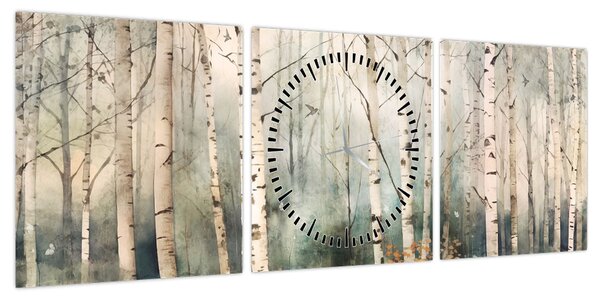 Obraz - Rysowanie wzoru lasu (z zegarem) (90x30 cm)