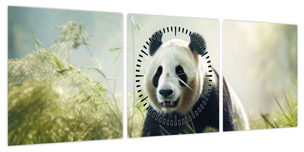 Obraz - Panda (z zegarem) (90x30 cm)