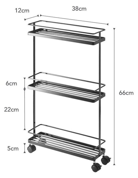 Czarny metalowy regał na kółkach 38x66 cm Tower – YAMAZAKI