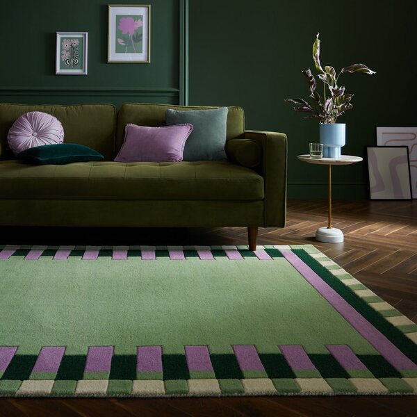 Zielono-fioletowy wełniany dywan tkany ręcznie 160x230 cm Kai Wool Border – Flair Rugs