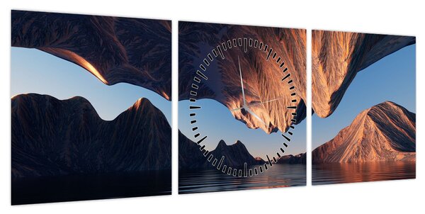 Obraz - Klify 3D (z zegarem) (90x30 cm)