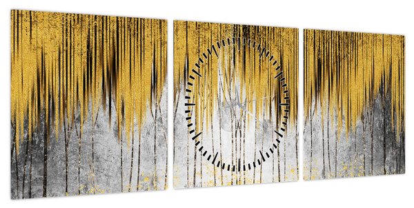 Obraz - Złote linie (z zegarem) (90x30 cm)