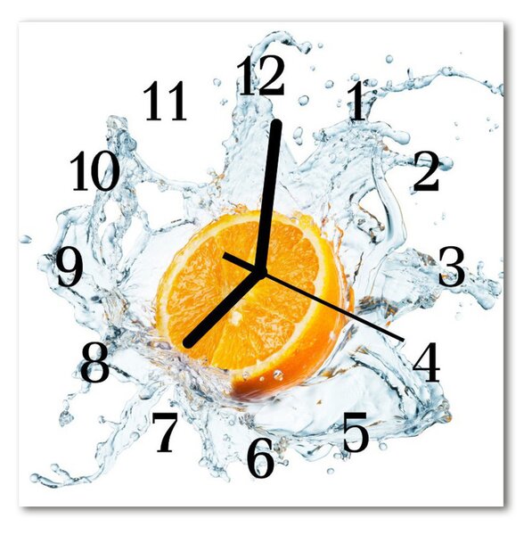 Zegar szklany kwadratowy Woda pomarańczowa