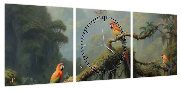 Obraz - Las tropikalny (z zegarem) (90x30 cm)
