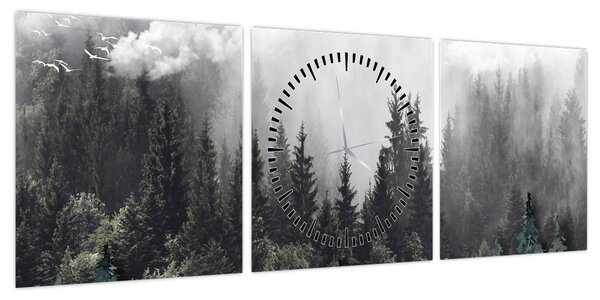 Obraz - Las z ilustrowanymi elementami (z zegarem) (90x30 cm)