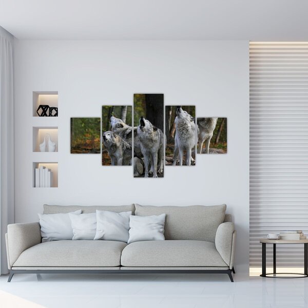 Obraz - Wilki na skale (125x70 cm)