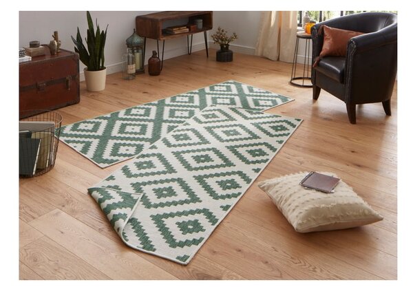 Zielono-kremowy chodnik dwustronny odpowiedni na zewnątrz NORTHRUGS Malta, 80x250 cm