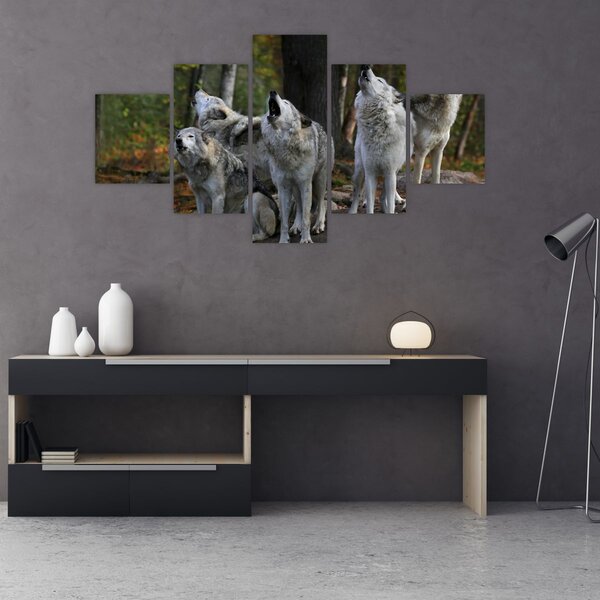 Obraz - Wilki na skale (125x70 cm)