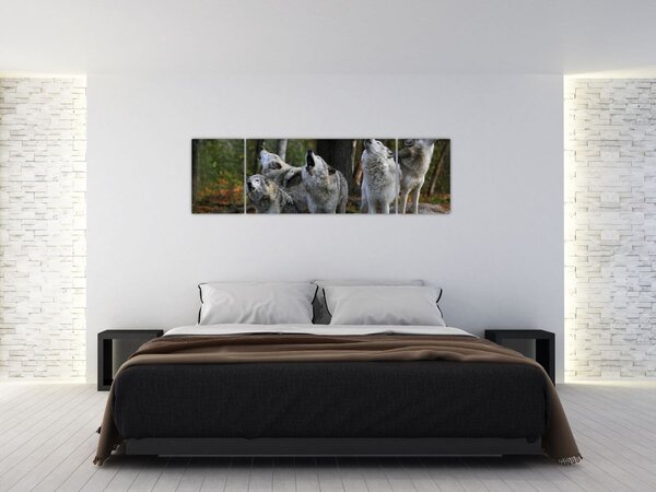 Obraz - Wilki na skale (170x50 cm)