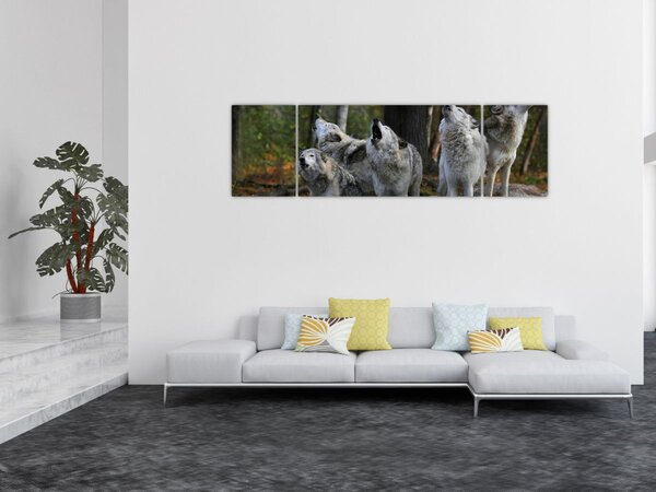 Obraz - Wilki na skale (170x50 cm)