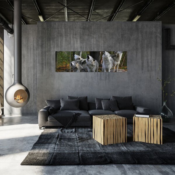 Obraz - Wilki na skale (170x50 cm)
