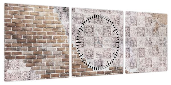 Obraz - Ceglana ściana (z zegarem) (90x30 cm)