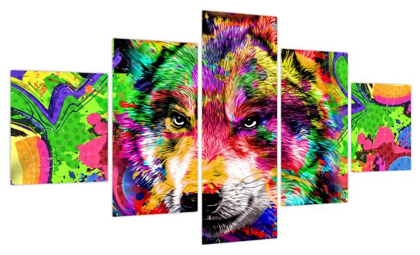 Obraz - Wilk z graffiti (125x70 cm)