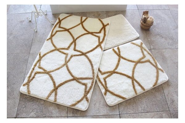 Zestaw 3 biało-złotych dywaników łazienkowych Bonita