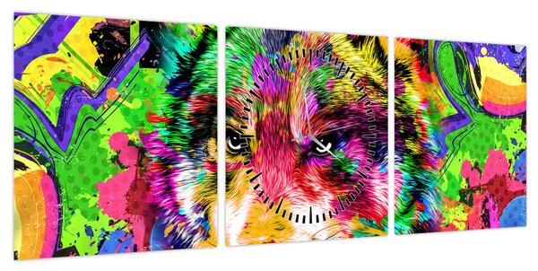 Obraz - Wilk z graffiti (z zegarem) (90x30 cm)