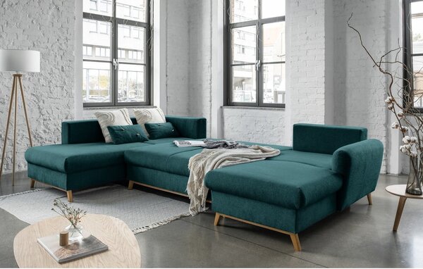 Turkusowa rozkładana sofa w kształcie litery "U" Miuform Scandic Lagom, lewostronna