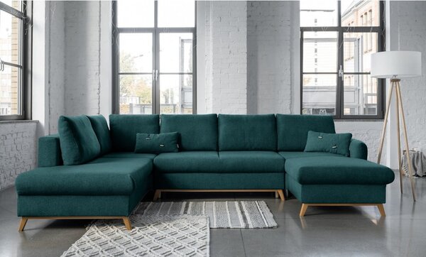 Turkusowa rozkładana sofa w kształcie litery "U" Miuform Scandic Lagom, lewostronna