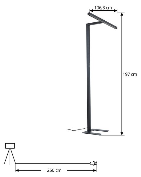 Arcchio lampa stojąca biurowa LED Jolinda, w kształcie litery T, czarna, 4000 K Jolinda Arcchio, możliwość ściemniania, czarny, biuro, aluminium, nowoczesny