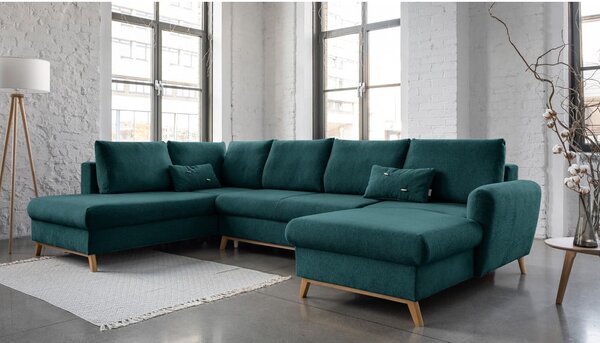 Turkusowa rozkładana sofa w kształcie litery "U" Miuform Scandic Lagom, lewostronna