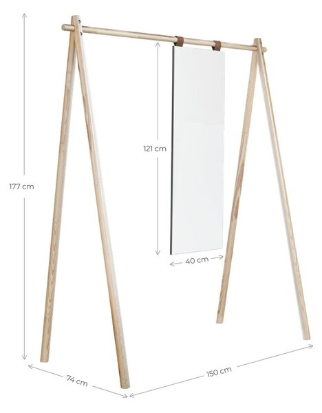Wieszak z drewna sosnowego z lustrem Karup Design Hongi Natural
