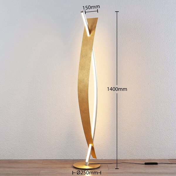 Lampa stojąca LED Marija Lucande, możliwość ściemniania, mosiężny / złoty, salon / jadalnia, metal, nowoczesny