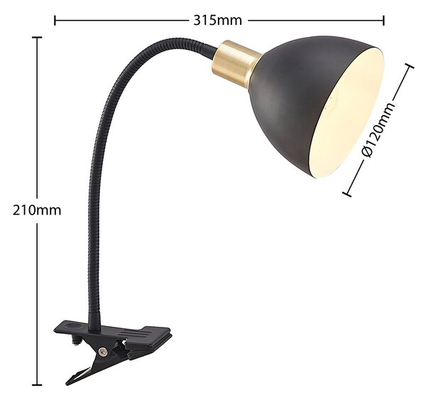 Lampka z klipsem Genora Lindby, czarny, salon / jadalnia, metal, nowoczesny