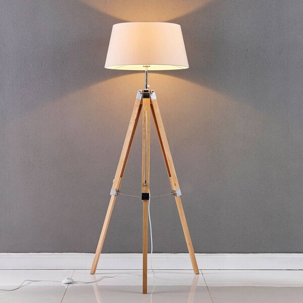 Lampa stojąca Katie Lindby, biały / opal, salon / jadalnia, drewno, skandynawski