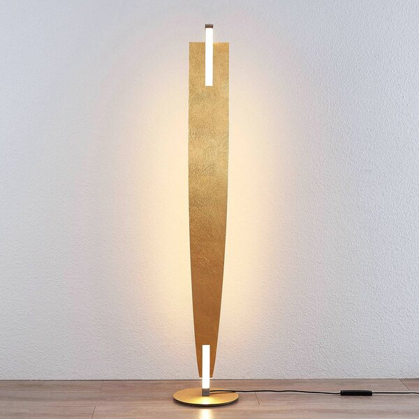 Lampa stojąca LED Marija Lucande, możliwość ściemniania, mosiężny / złoty, salon / jadalnia, metal, nowoczesny