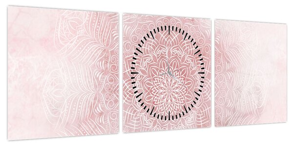 Obraz - Różowa mandala (z zegarem) (90x30 cm)