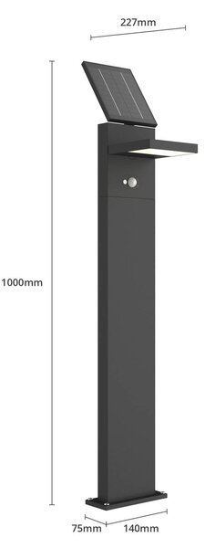 Lucande LED lampa solarna Silvan, 100cm, czujnik, antracytowy Silvan, czarny, aluminium, nowoczesny