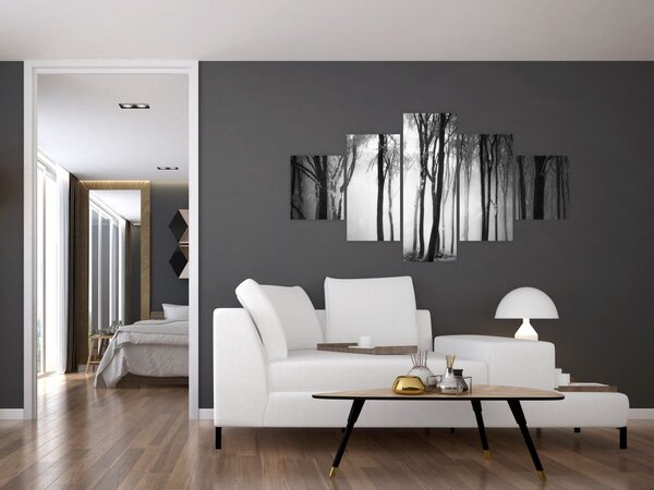 Obraz - Wilk w ciemnym lesie (125x70 cm)