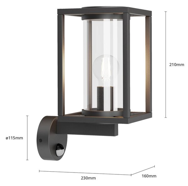 Lampa zewnętrzna z czujnikiem ruchu Ferda Lucande, możliwość ściemniania, czarny, aluminium, nowoczesny