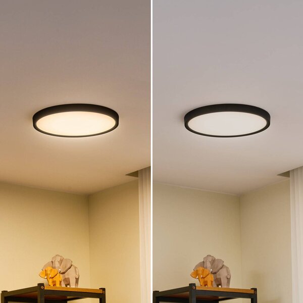 Lampa sufitowa LED Pravin Lindby, możliwość ściemniania, czarny, salon / jadalnia, tworzywo sztuczne, nowoczesny
