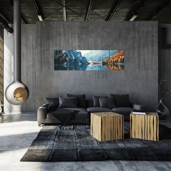 Obraz - Łodzie na jeziorze Braies (170x50 cm)