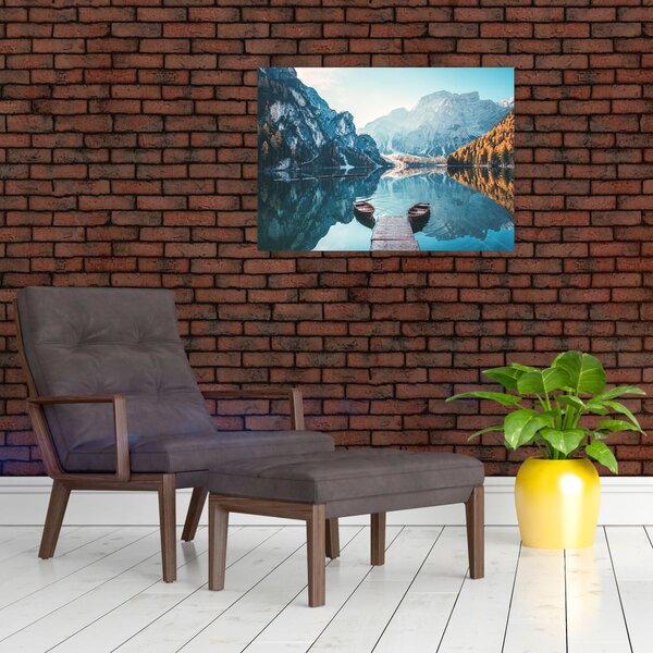 Obraz - Łodzie na jeziorze Braies (70x50 cm)