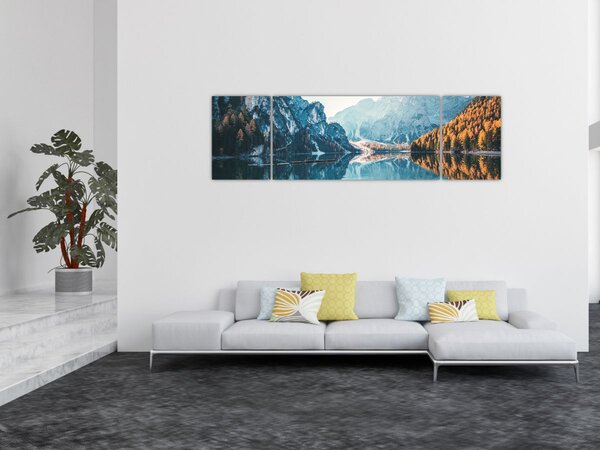 Obraz - Łodzie na jeziorze Braies (170x50 cm)