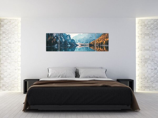 Obraz - Łodzie na jeziorze Braies (170x50 cm)