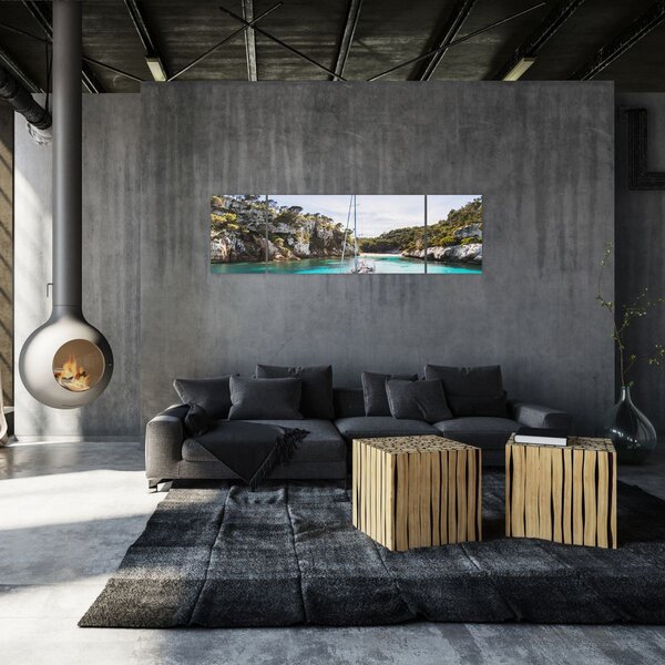 Obraz - Plaża z żaglówką (170x50 cm)