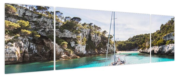 Obraz - Plaża z żaglówką (170x50 cm)