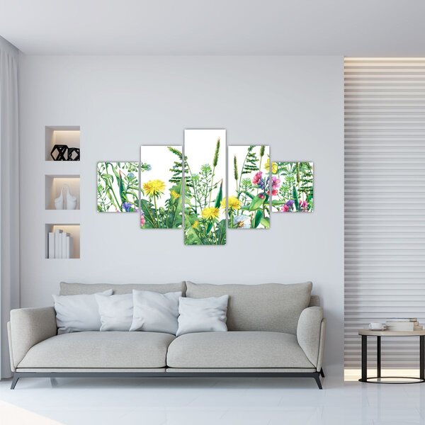 Obraz - Malowane kwiaty łąkowe (125x70 cm)