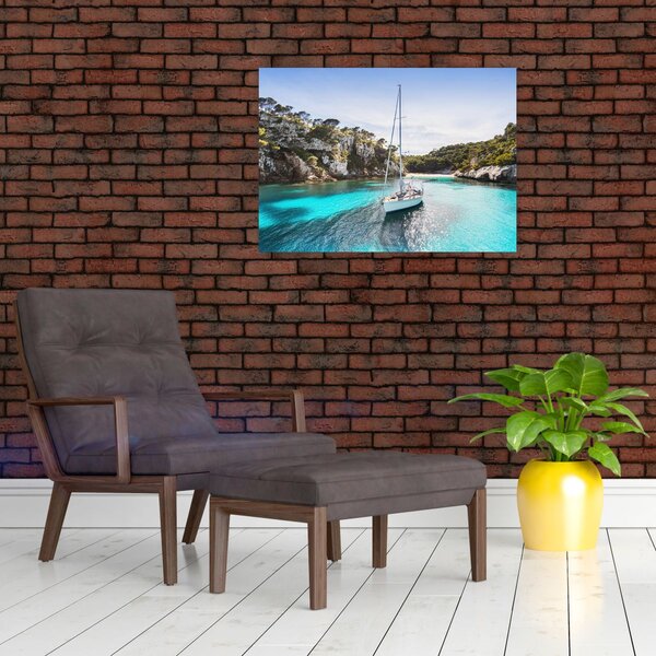 Obraz - Plaża z żaglówką (70x50 cm)