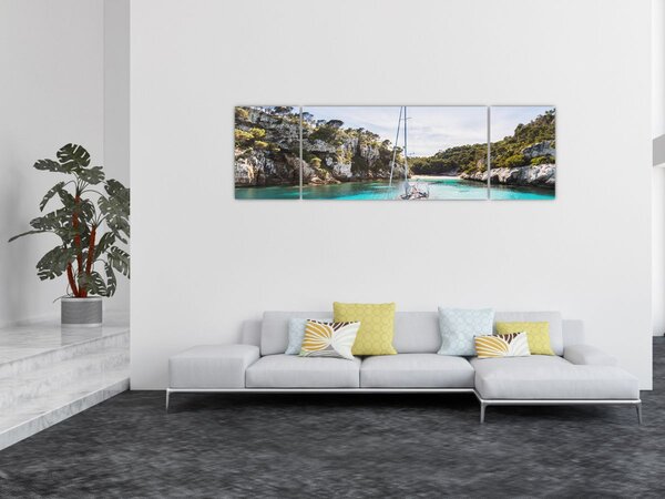 Obraz - Plaża z żaglówką (170x50 cm)