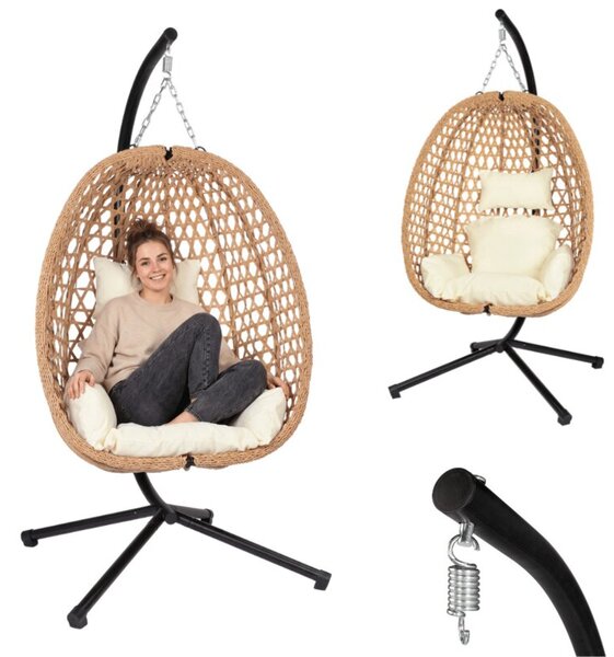 Fotel wiszący styl boho kokon ogrodowy składany poduszki FUNFIT GARDEN